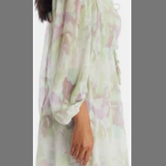 Lord & Taylor Button-Up Pastel Printed Lantern Sleeve Dress - Picture 9 of 11